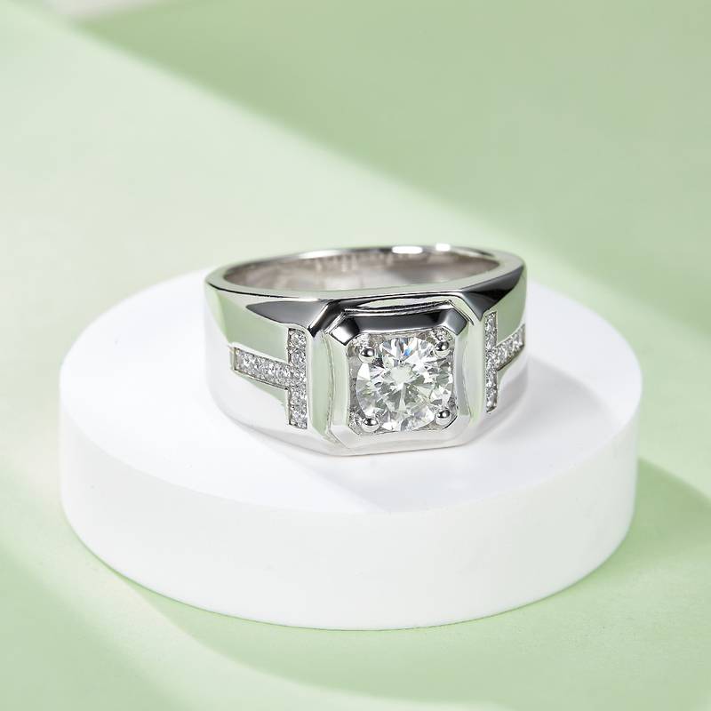 耀杨款S925银镀白金MoissaniteMen's Ring1ctD级